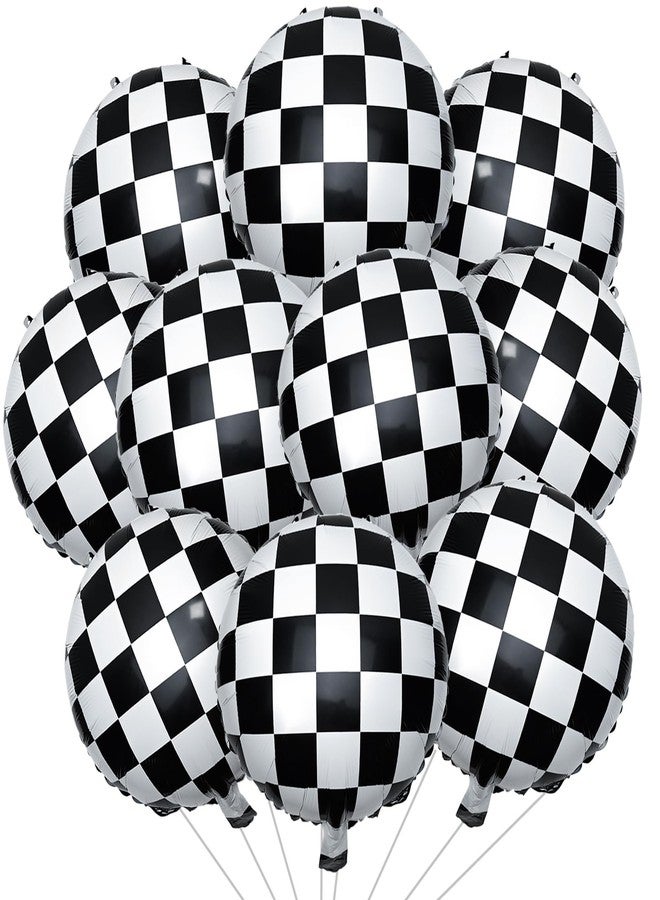 EaciTown 10 Pieces Checkered balloons Racing Car Balloons 18 Inch Black and White Mylar Foil Balloon for Checkered Themed Party Decoration Supplies - Image 1
